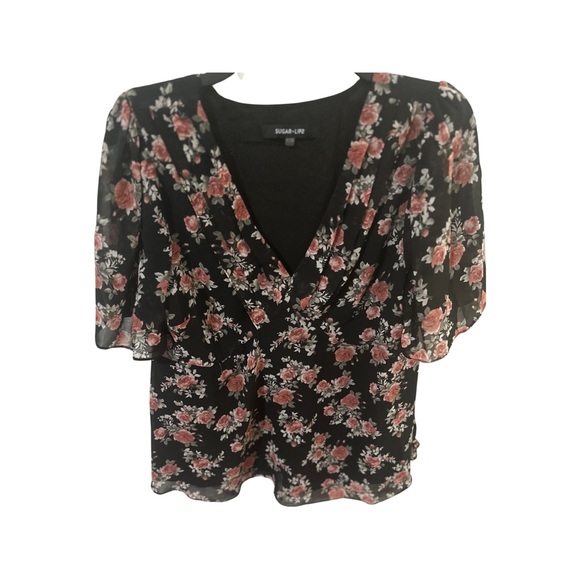 Sugar Lips Women's Garden Grove Floral Short Sleeve Blouse - Picture 2 of 5